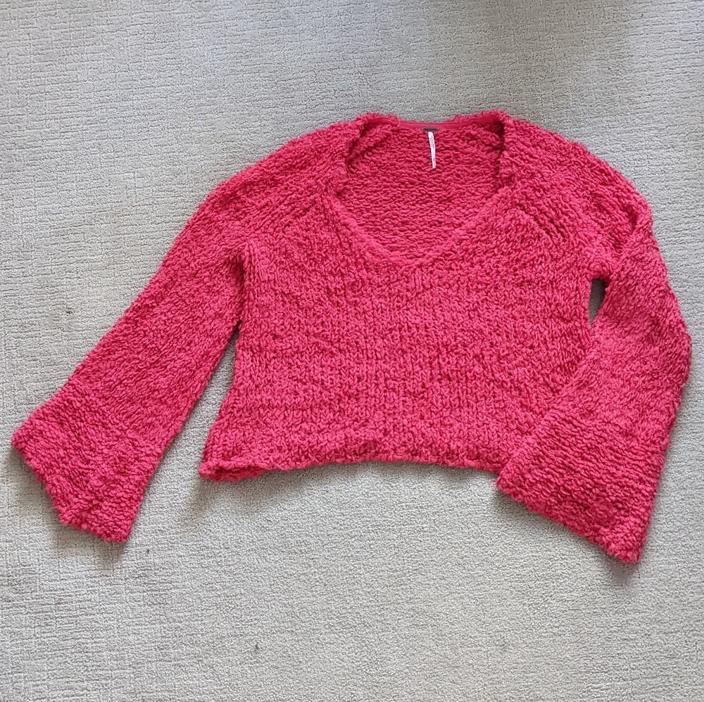 Free People Belle Sleeve Cropped Chunky Knit Sweater